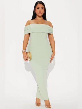 Fashion Nova Off-the-Shoulder Sage Green Bodycon Dress